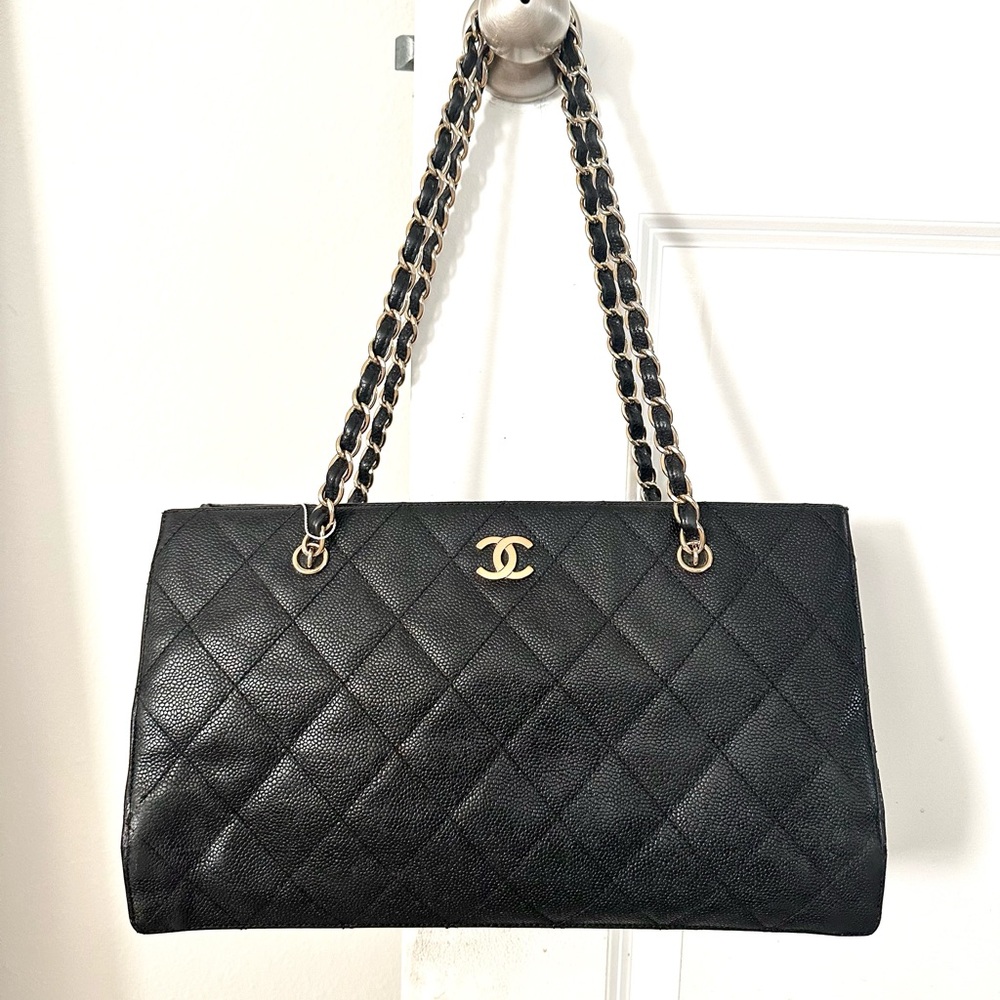 Chanel Caviar Quilted Large Shopping Tote Chain Bag